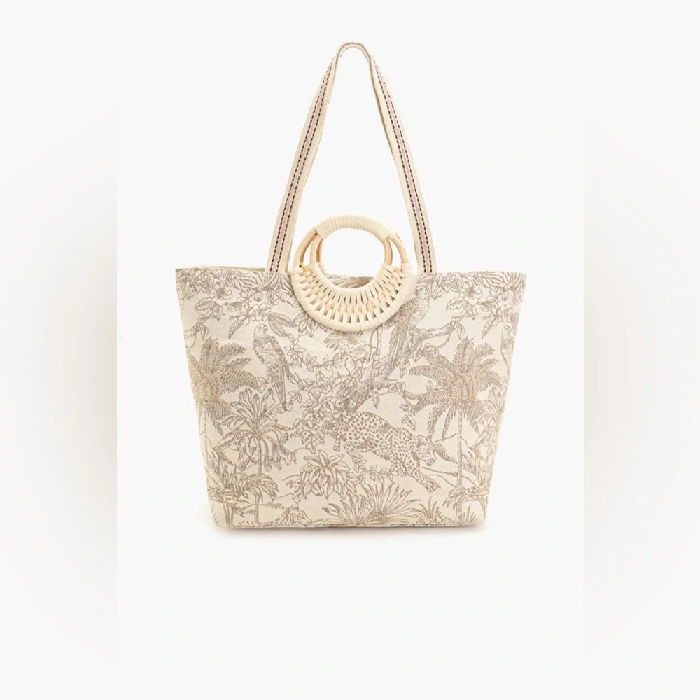 Express Edit Fashion Golden Jungle Tote Bag Cream and Gold NWT! - Picture 3 of 7